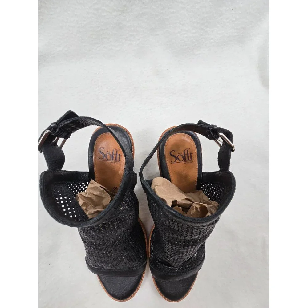 Sofft Milly Size 9M Black Leather Open Toe Perforated Block Heel Sandals Womens - Picture 3 of 7